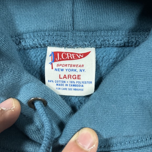 J Crew Sweatshirt Mens Large  Teal Blue Hoodie Sweater Sportswear Heritage 14 Oz - Picture 2 of 6
